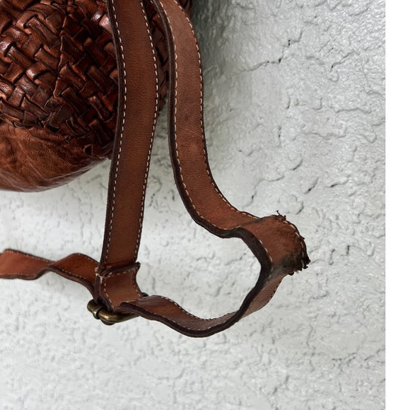 LANGELOTTI Italian Distressed Leather Woven Tote Bag - Crossbody - Tobacco Brown - Picture 8 of 12